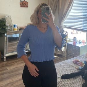 Light Blue Ruffle Blouse Medium